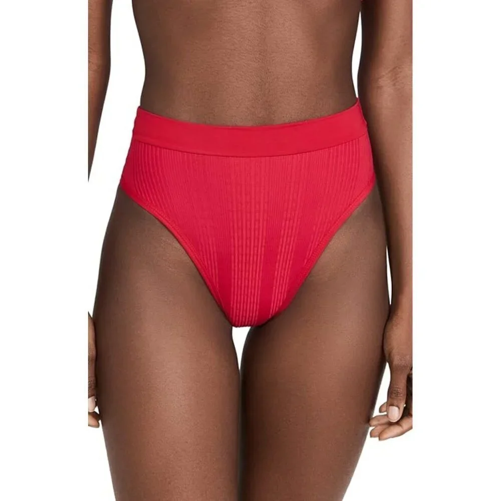 NWT l*space Frenchi Ribbed High Waisted Bikini Bottom in Lipstick Red Sz. XL